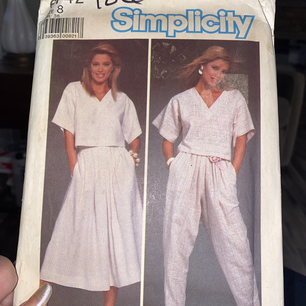 Vintage Simplicity Pattern 6742 Misses' Top Skirt & Pants Pattern Uncut Size 8